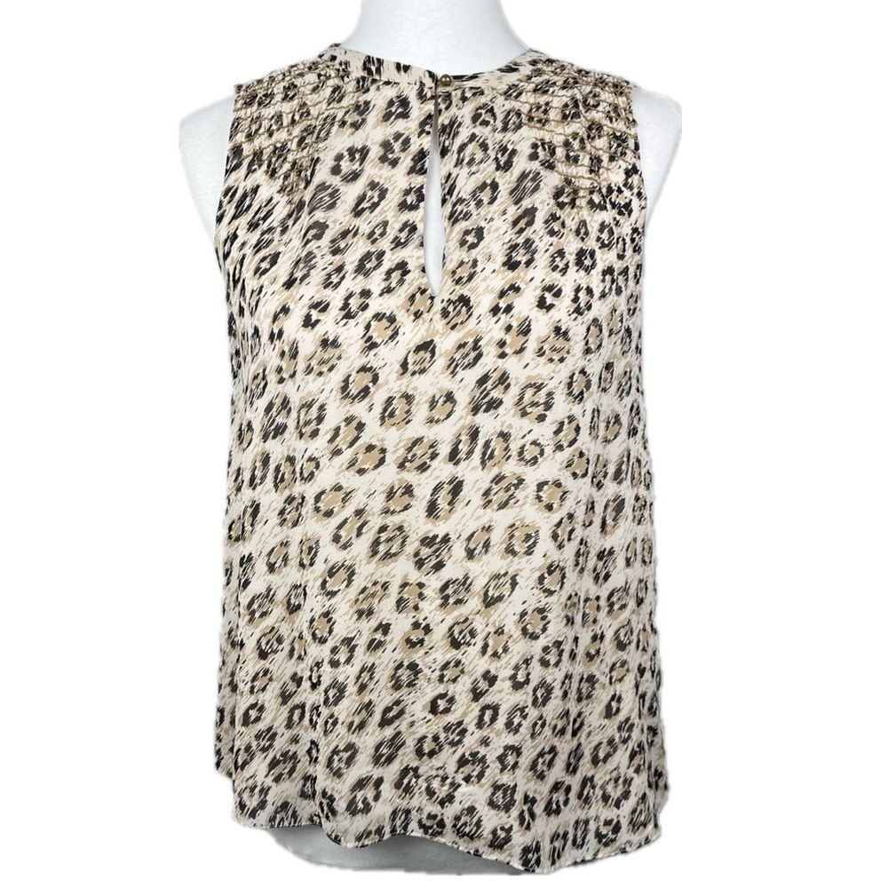 Joie Corie Leopard Print Silk Viscose Top Sz S Sleeveless Lined Keyhole Cheetah